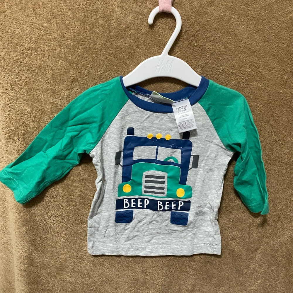 First Impressions Baby Boy Truck Raglan Long Sleeve Shirt 6-9M EUC